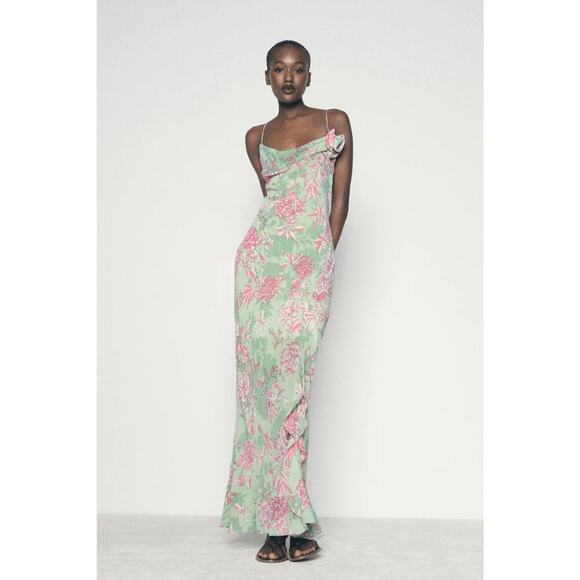 Zara Chiffon Floral Maxi Dress Blogger Fav Wedding Guest Size XL - Picture 1 of 11